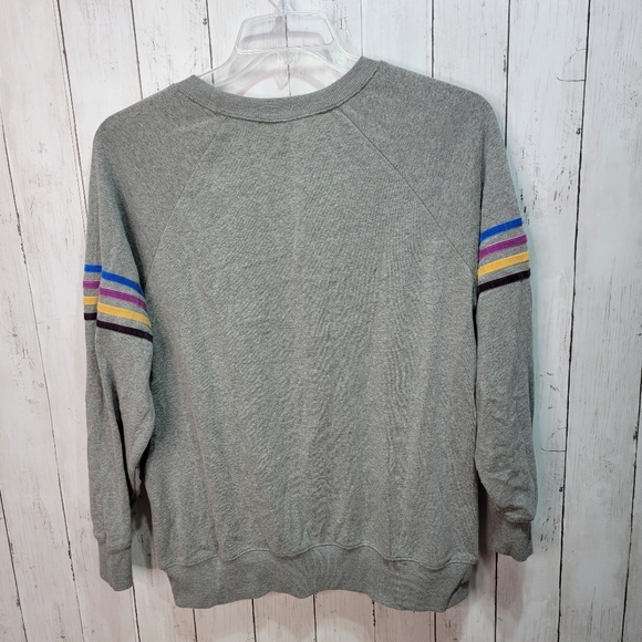 New! Torrid Women Plus Size Gray Rainbow Striped Stretch Sweatshirt Size 0 (L). - Picture 9 of 9